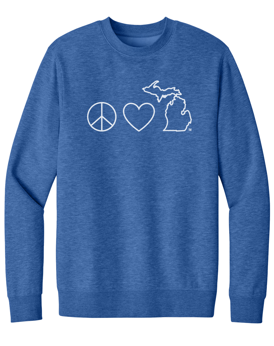 Peace, Love, & Michigan Crewneck Sweatshirt