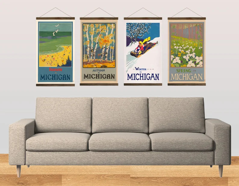 (Set of 4) Seasons in Michigan Hanging Prints