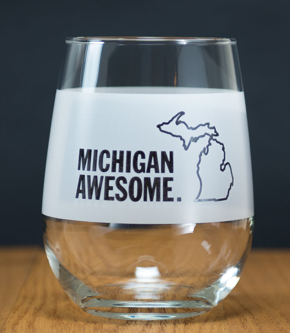 Michigan Awesome Stemless White Wine Glass